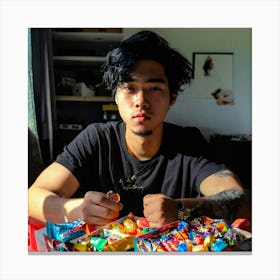Asian Boy With Candy Canvas Print