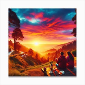 Couple Enjoying Sunset Canvas Print