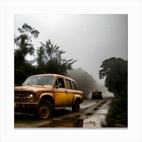 Old Car In The Rain Canvas Print