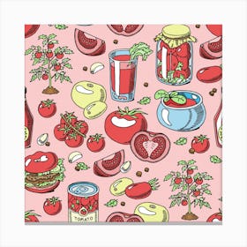 Tomato Seamless Pattern Juicy Tomatoes Food Sauce Ketchup Soup Paste With Fresh Red Vegetables Backdrop Illustration Organic Ingridients Vegetarians Diet Background Canvas Print