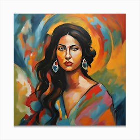 Vibrant Portrait of a Woman With Cultural Flair Canvas Print