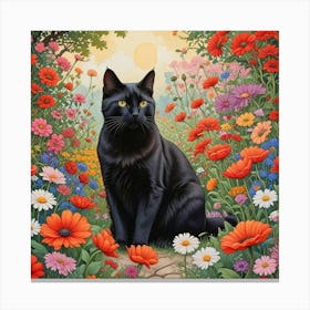 Cat In A Flower Garden Guardian Of The Garden (1) Canvas Print