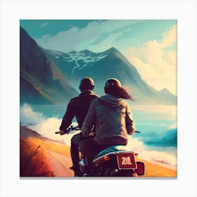 Couple On A Motorcycle Canvas Print