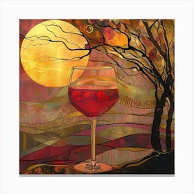 Art Nouveau Image Of A Glass Of Red Wine With A Sunset Canvas Print