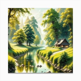 Peaceful Countryside River Mysterious (11) Canvas Print