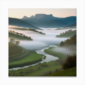 Misty Valley In The Mountains Canvas Print