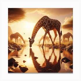 Giraffes Drinking Water 1 Canvas Print