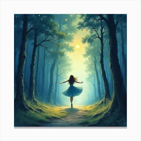 Watercolor Scene Of Dancer In A Dreamy Starlit Forest 1 Canvas Print