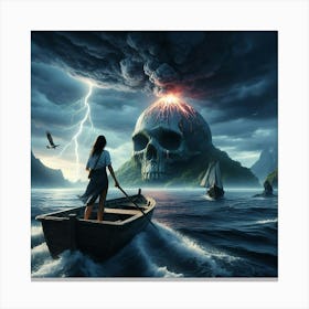 Girl In A Boat On The Ocean Canvas Print