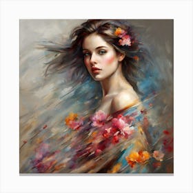 Girl With Flowers Canvas Print