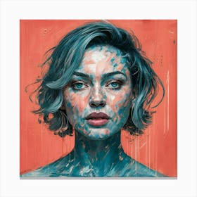 Girl With Blue Paint On Her Face Canvas Print