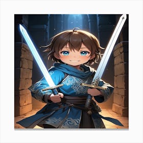 Boy Holding Two Swords Canvas Print