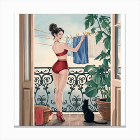 Laundry Girl (1) 1 Canvas Print