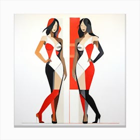 Two Women In Red And Black 1 Canvas Print