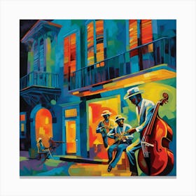 Jazz Musicians At Night Canvas Print