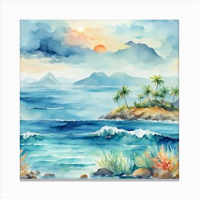 Oceanlandscapewatercolor Canvas Print