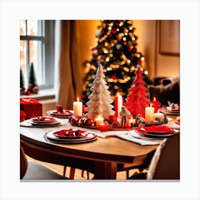 Christmas Decorations On Table In Living Room (19) Canvas Print