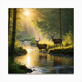 Deer In The Forest art print 6 Canvas Print