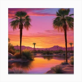 Sunset In Palm Trees Canvas Print