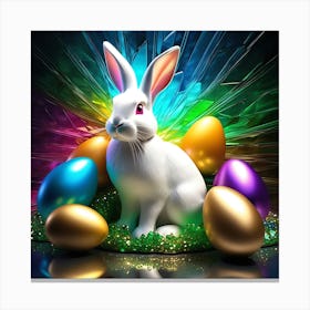 Easter Bunny And Eggs Glass Effect Canvas Print