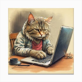 Cat Working On Laptop 2 Canvas Print