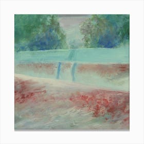 Path Over Blossom Hills - hand painted square impressionism nature green red bedroom living room Canvas Print