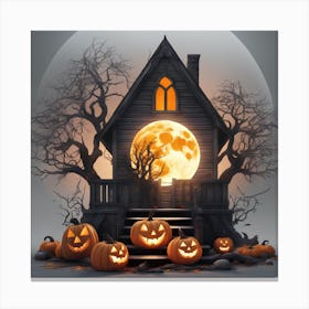 Halloween House With Pumpkins Canvas Print