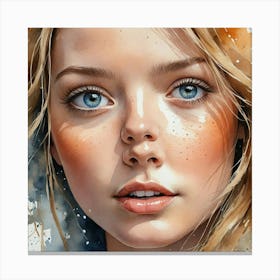 Watercolor Of A Girl With Blue Eyes 1 Canvas Print