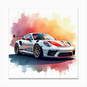 Porsche 911 Gt2 Rs Against A Colorful Watercolor Backdrop, No Signature Or Logo 1 Canvas Print