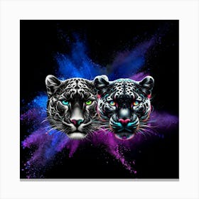 Two Jaguars side by side in neon paint explosion abstract and vivid Canvas Print