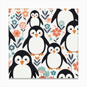 Floral Baby Penguin Nursery Illustration (2) Canvas Print