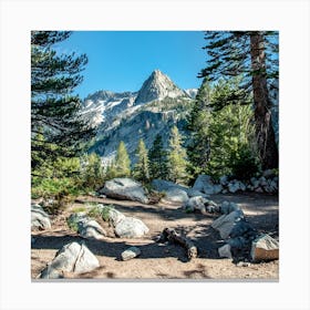 Crystal Crag Between Trees Square Canvas Print