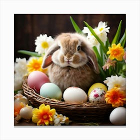 Resurrection Joyful Celebratory Festive Springtime Renewal Rebirth Colorful Eggs Bunny Flo (1) Canvas Print