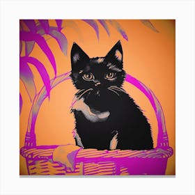 Cat Sat In A Basket Orange 1 Canvas Print