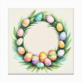 Easter Wreath With Dyed Eggs In A Watercolor Painting Style Canvas Print