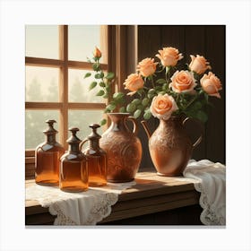 Roses On The Window Sill Canvas Print