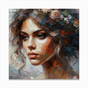 Portrait Of A Woman With Flowers Canvas Print