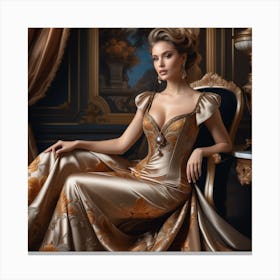 Beautiful Woman In Gold Dress 4 Canvas Print
