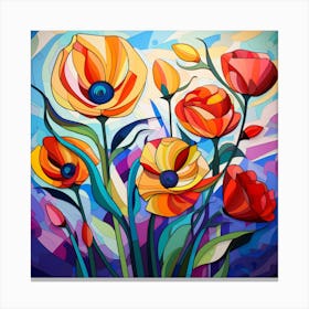 Cubism Colorful Flowers Canvas Print