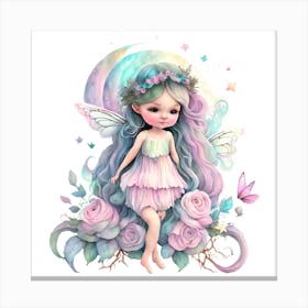 Purple Haired Fairy On The Moon Canvas Print