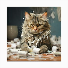 Cat With Shredded Paper 1 Canvas Print