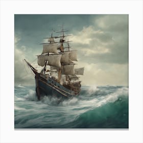 Pirate Ship In Rough Seas Canvas Print