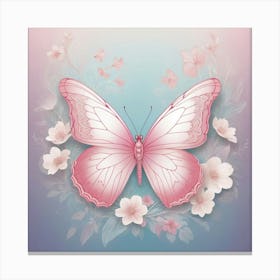 Pink Butterfly With Flowers 1 Canvas Print