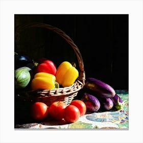 Basket Of Ripe Fresh Farm Harvest Overflowing With Assorted Vegetables And Fruits Vibrant Purple E (3) Canvas Print