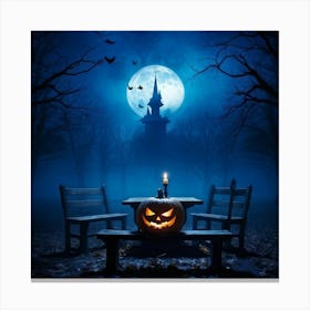 Celebration Old Horror Holiday Tree Moonlight Lantern Mist Head Table Eye Glow Pumpkin (26) Canvas Print