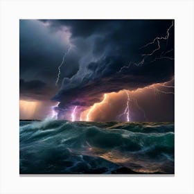 Lightning Storm Over The Ocean 1 Canvas Print