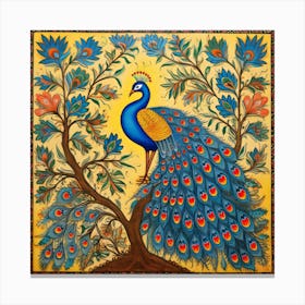 Peacock, Impressionist Painting, Acrylic On Canvas, Brown Color Canvas Print