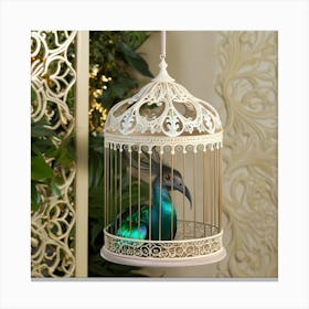 Peacock In A Cage Canvas Print