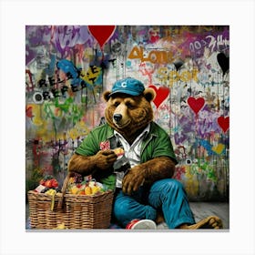 Bear In A Basket Canvas Print