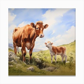 Cow And Calf Canvas Print
